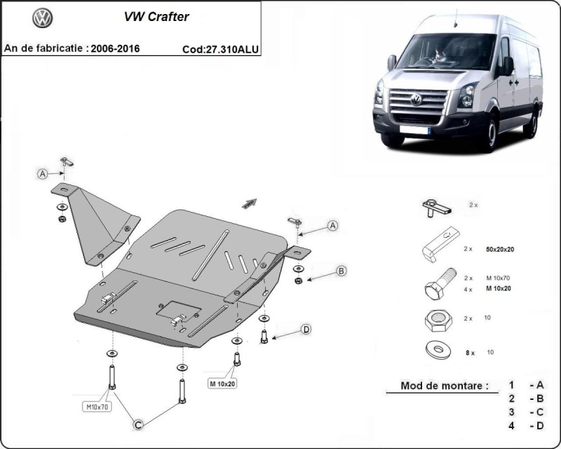 Aliumininė variklio apsauga Volkswagen Crafter (2006-2016)