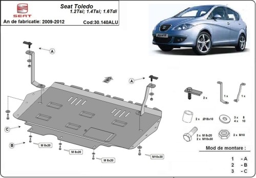 Aliumininė variklio apsauga Seat Toledo 3 (2009-2012)