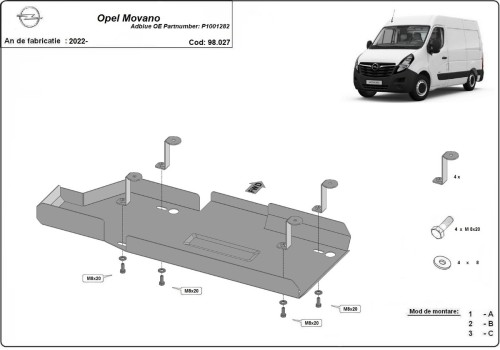 Plieninė AdBlue bako apsauga Opel Movano (2022-2026) Plieninė AdBlue bako apsauga Opel Movano (2022-2026)