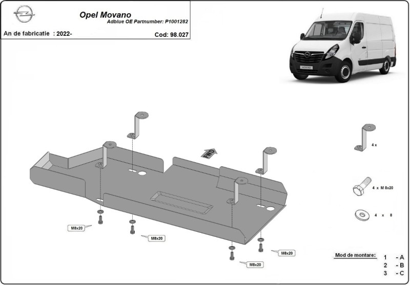 Plieninė AdBlue bako apsauga Opel Movano (2022-2026)