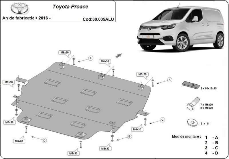 Aliumininė variklio apsauga Toyota Proace (2016-2026)