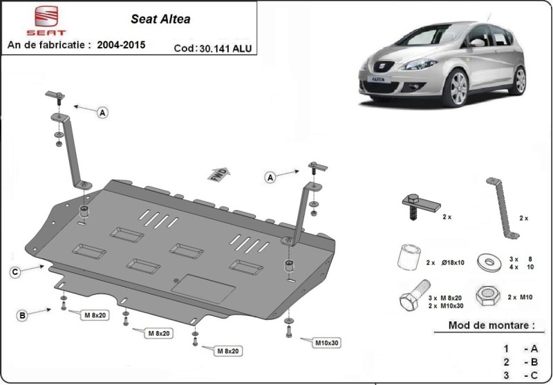 Aliumininė variklio apsauga Seat Altea (2004-2015)