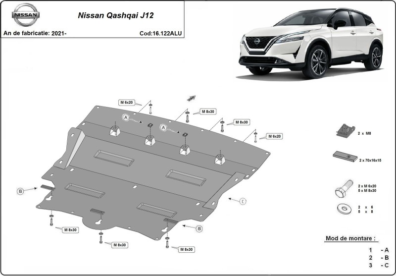Aliumininė variklio apsauga Nissan Qashqai J12 (2021-2026)