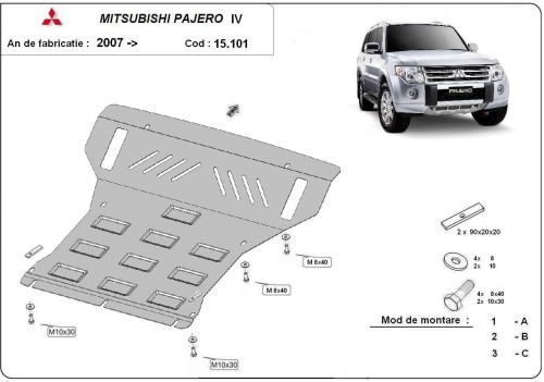Plieninė variklio apsauga Mitsubishi Pajero 4 (V80, V90) (2007-2021)