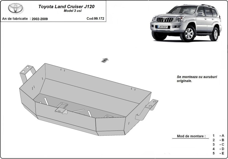 Stalowa Osłona zbiornika paliwa Toyota Land Cruiser J120 - tylko dla wersji 3-drzwiowej  (2002-2009)