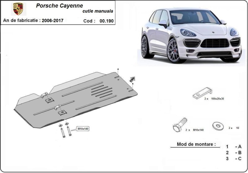 Plieninė mechaninės pavarų dėžės apsauga Porsche Cayenne (2006-2017)