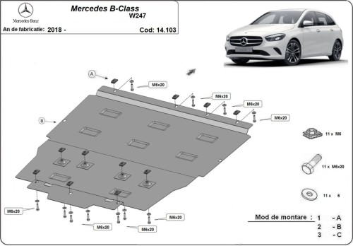 Plieninė variklio apsauga Mercedes B-Class W247 (2018-2026)