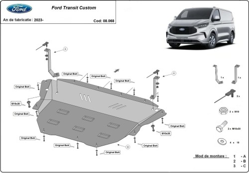 Plieninė variklio apsauga Ford Tourneo Custom (2023-2026)