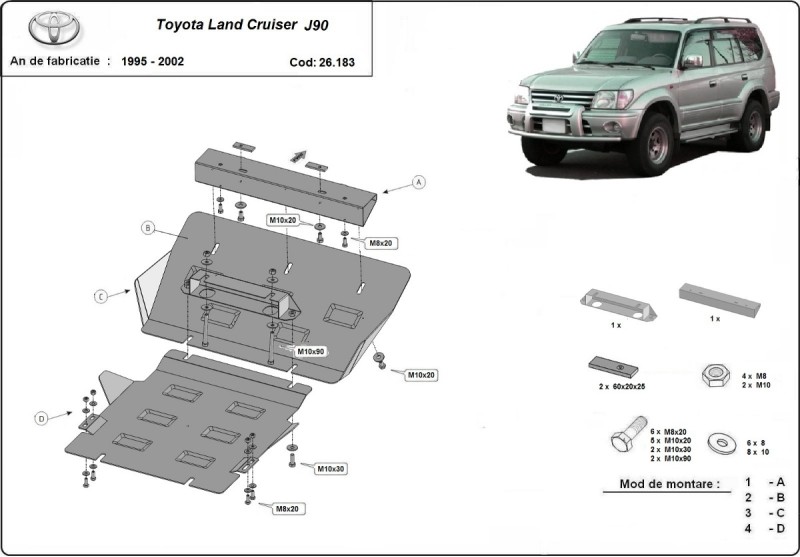Plieninė variklio apsauga Toyota Land Cruiser J90 (1995-2002)