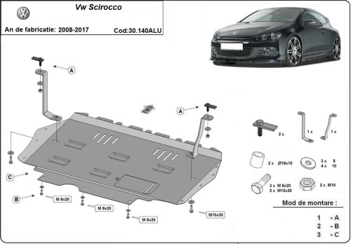 Aliumininė variklio apsauga Volkswagen Scirocco (2008-2017) Aliumininė variklio apsauga Volkswagen Scirocco (2008-2017)