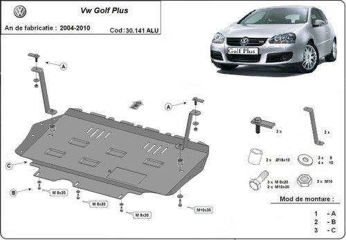 Aliumininė variklio apsauga Vw Golf Plus (2004-2010)