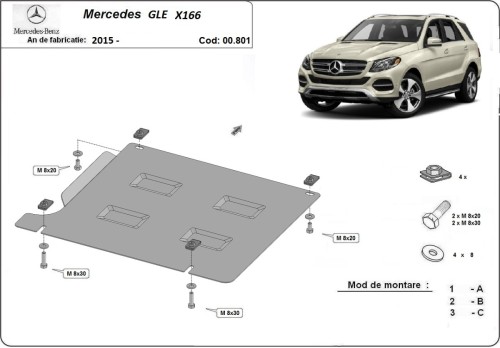 Plieninė pavarų dėžės apsauga Mercedes GLE X166 (2015-2019) Plieninė pavarų dėžės apsauga Mercedes GLE X166 (2015-2019)