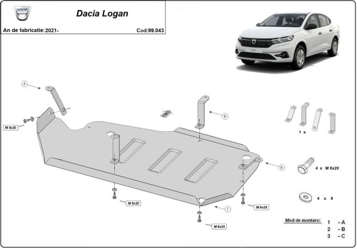 Plieninė kuro bako apsauga Dacia Logan (2021-2026)