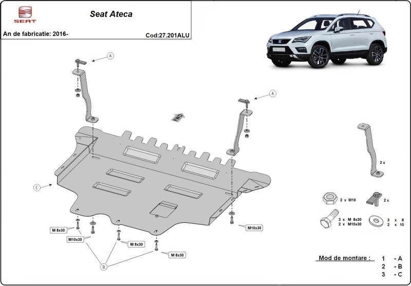 Aliumininė variklio apsauga Seat Ateca (2016-2026)