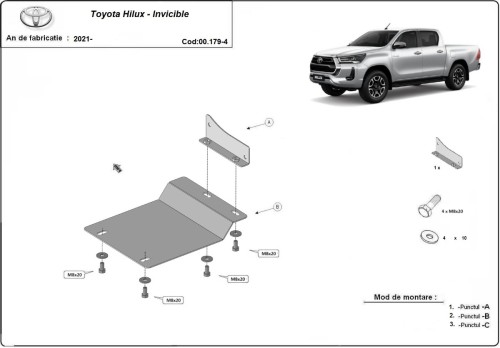 Plieninė DPF filtro apsauga Toyota Hilux (2021-2026)