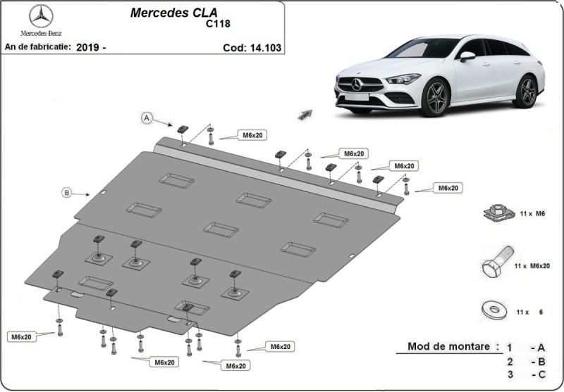 Plieninė variklio apsauga Mercedes CLA C118 (2018-2026)