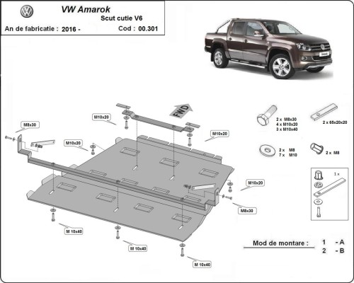 Plieninė pavarų dėžės ir reduktoriaus apsauga Volkswagen Amarok - V6 automat (2016-2022) Plieninė pavarų dėžės ir reduktoriaus apsauga Volkswagen Amarok - V6 automat (2016-2022)
