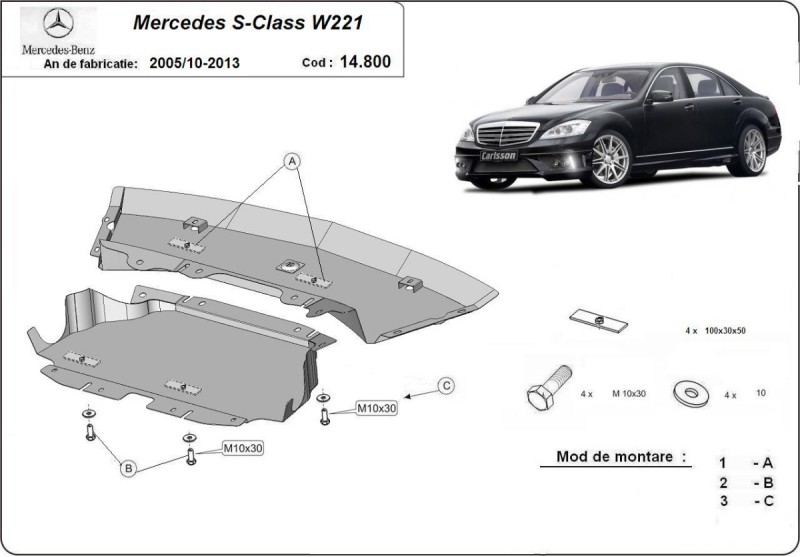 Plieninė variklio apsauga Mercedes S-Classe W221 - 4x2 (2005-2013)