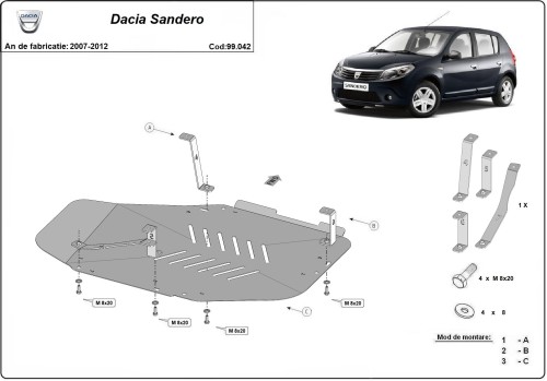 Plieninė kuro bako apsauga Dacia Sandero (2007-2012)