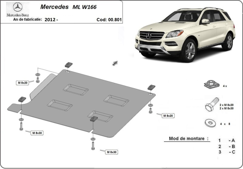 Plieninė pavarų dėžės apsauga Mercedes ML W166 (2011-2019)