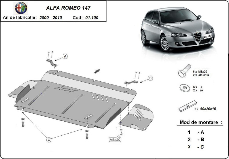 Plieninė variklio apsauga Alfa Romeo 147 (2000-2010)