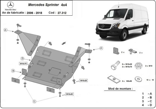 Plieninė variklio apsauga Mercedes Sprinter 906 4x4 (2006-2017) Plieninė variklio apsauga Mercedes Sprinter 906 4x4 (2006-2017)