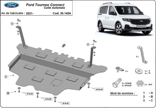 Plieninė variklio apsauga Ford Tourneo Connect - automatinė pavarų dėžė (2021-2026)