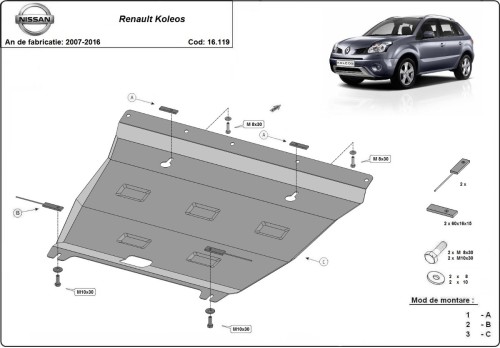 Plieninė variklio apsauga Renault Koleos - Vers 2.0 (2007-2016)