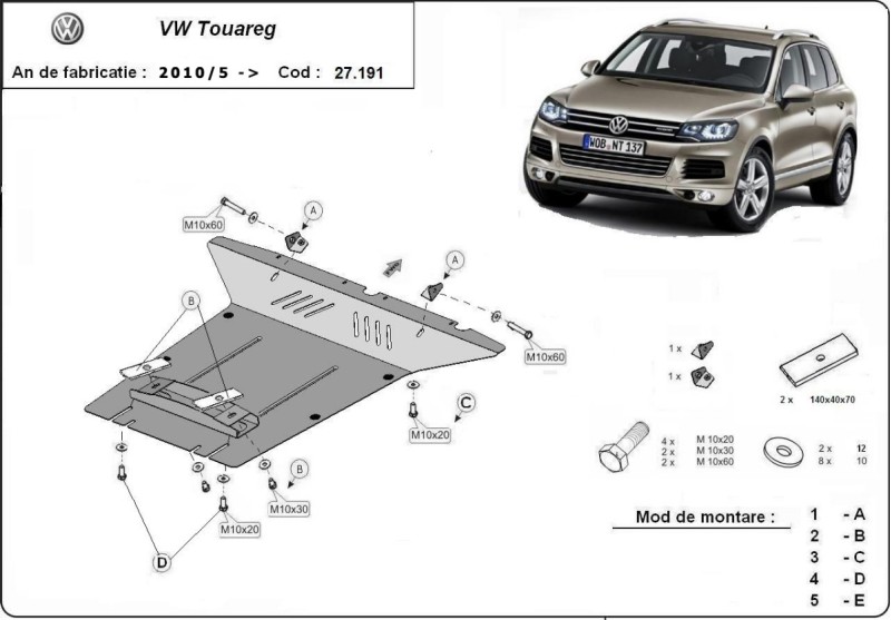 Plieninė variklio apsauga VW Touareg (2010-2018)