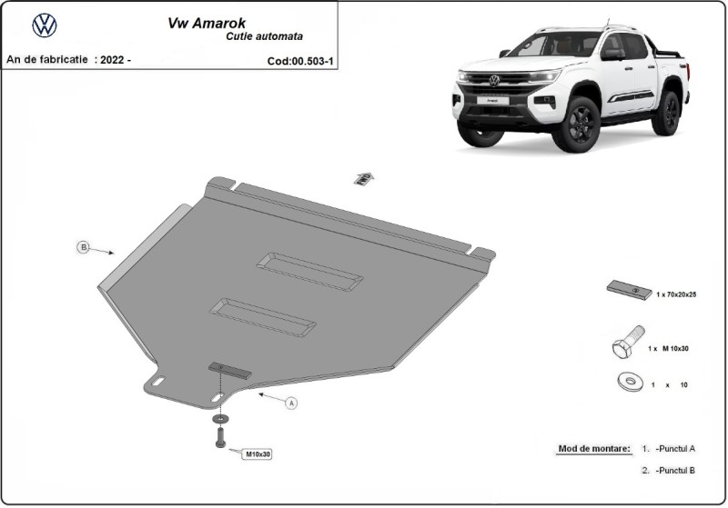 Plieninė automatinės pavarų dėžės apsauga Volkswagen Amarok (2022-2026)