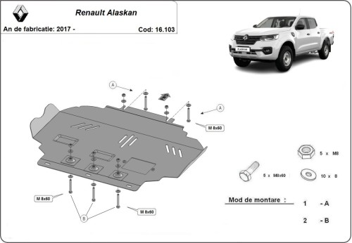 Plieninė variklio apsauga Renault Alaskan (2017-2026)