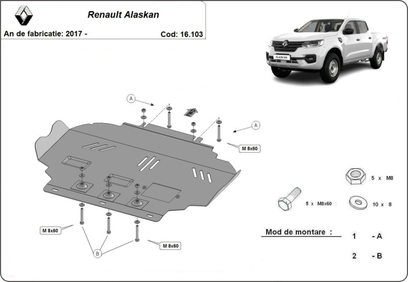 Plieninė variklio apsauga Renault Alaskan (2017-2026)