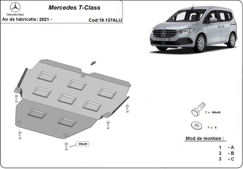 Aliumininė variklio apsauga Mercedes T-Class (2021-2026)
