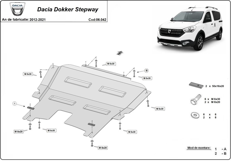 Plieninė variklio apsauga Dacia Dokker Stepway (2012-2021)