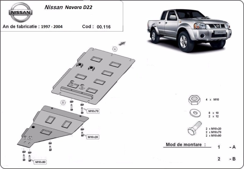 Plieninė pavarų dėžės apsauga Nissan Navara D22 (1997-2004)