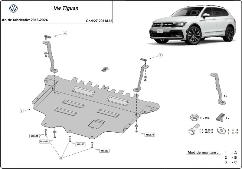 Aliumininė variklio apsauga VW Tiguan (2016-2024)