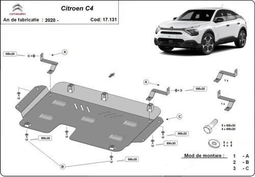 Plieninė variklio apsauga Citroen C4 (2020-2026)