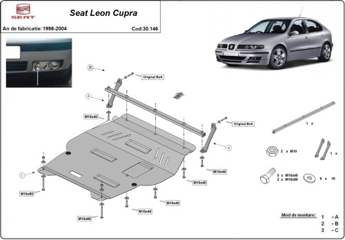 Plieninė variklio apsauga Seat Leon Cupra Mk1 (1998-2004) Plieninė variklio apsauga Seat Leon Cupra Mk1 (1998-2004)