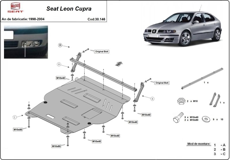 Plieninė variklio apsauga Seat Leon Cupra Mk1 (1998-2004)