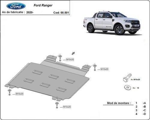 Plieninė pavarų dėžės apsauga Ford Ranger (2020-2023) Plieninė pavarų dėžės apsauga Ford Ranger (2020-2023)