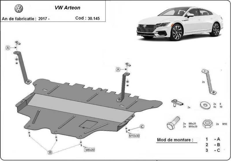 Plieninė variklio apsauga VW Passat Alltrack - mechaninė pavarų dėžė (2015-2023)