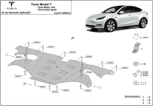 Aliumininė elektros variklio apsauga Tesla Model Y (2020-2023)