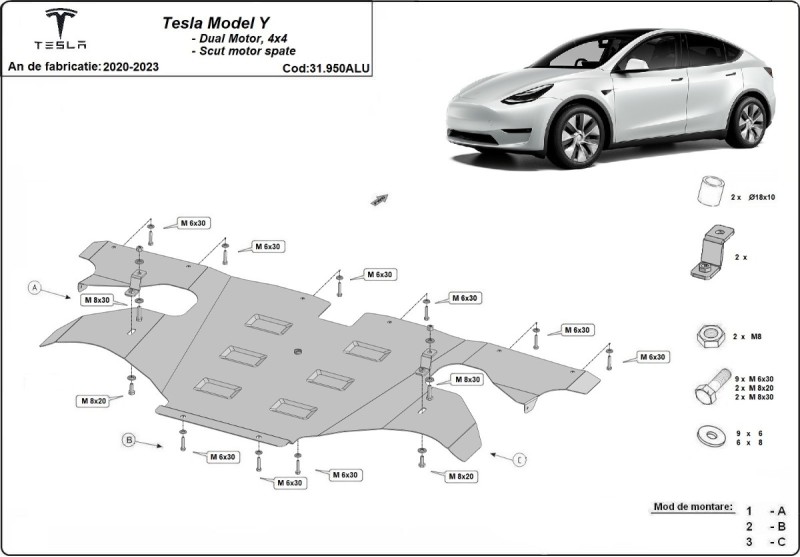 Aliumininė elektros variklio apsauga Tesla Model Y (2020-2023)
