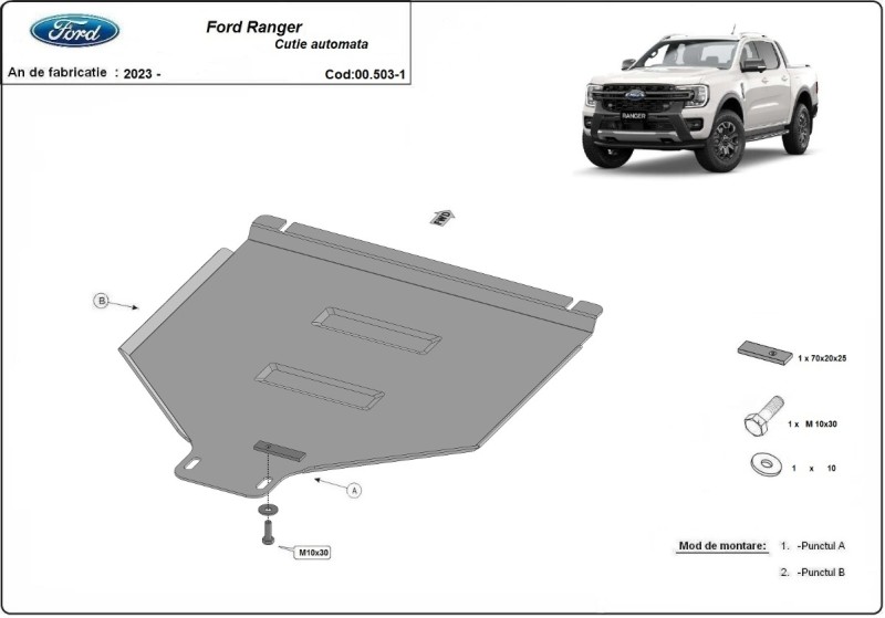 Plieninė automatinės pavarų dėžės apsauga Ford Ranger (2023-2026)