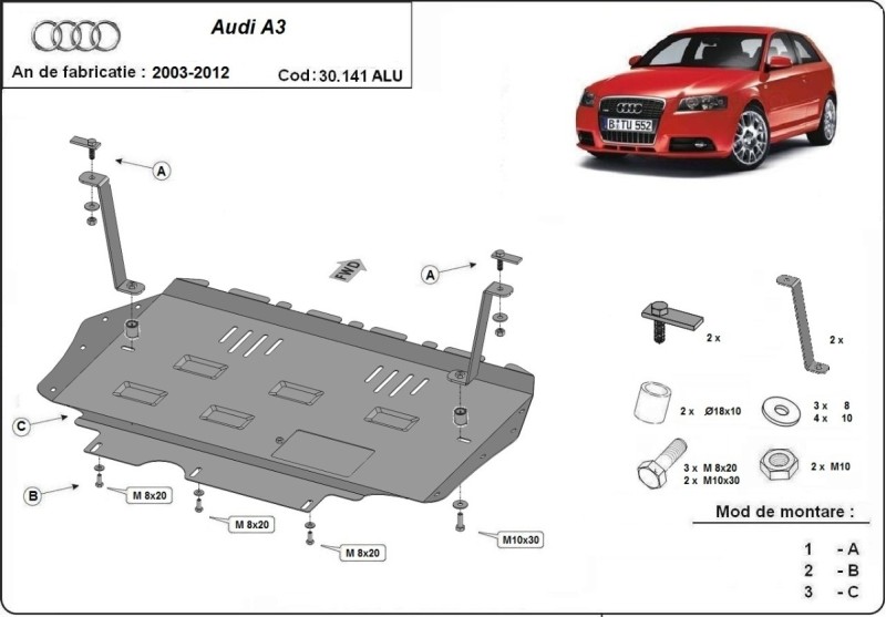 Aliumininė variklio apsauga Audi A3 (2003-2012)