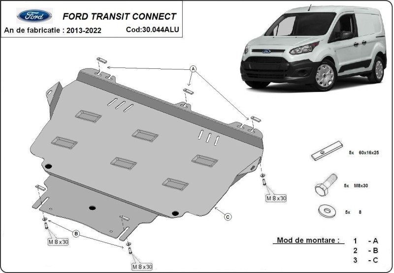 Aliumininė variklio apsauga Ford Transit Connect (2013-2022)