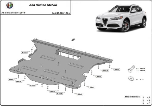 Aliumininė variklio apsauga Alfa Romeo Stelvio (2016-2026)