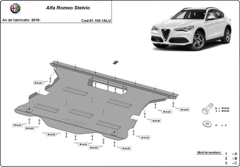 Aliumininė variklio apsauga Alfa Romeo Stelvio (2016-2026)