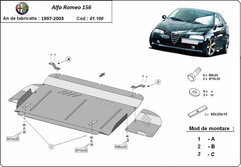 Plieninė variklio apsauga Alfa Romeo 156 (1997-2003)