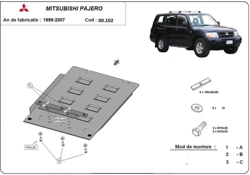 Plieninė pavarų dėžės apsauga Mitsubishi Pajero 3 (V60, V70) (1999-2007)
